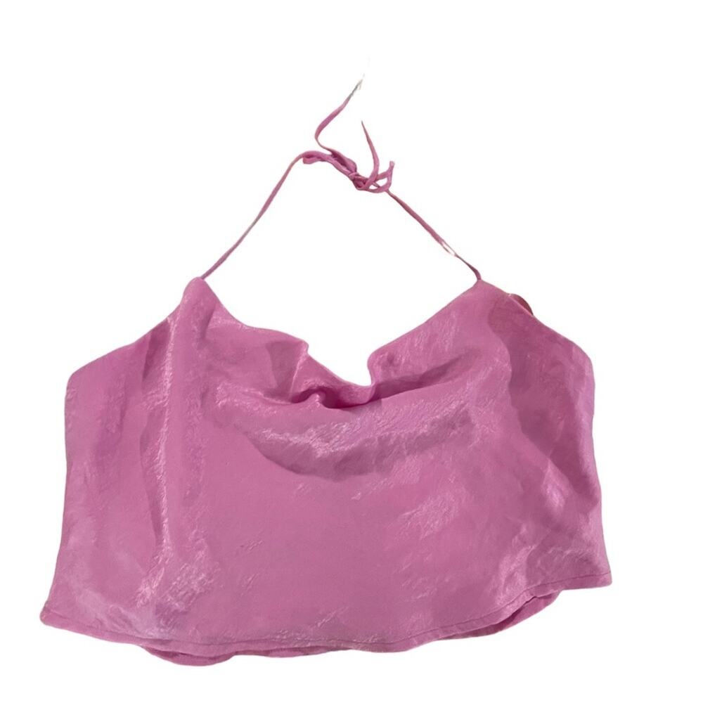NWT Wild Fable Halter Medium Barbiecore Y2K Glam Scoop Neck Cropped Top Pink